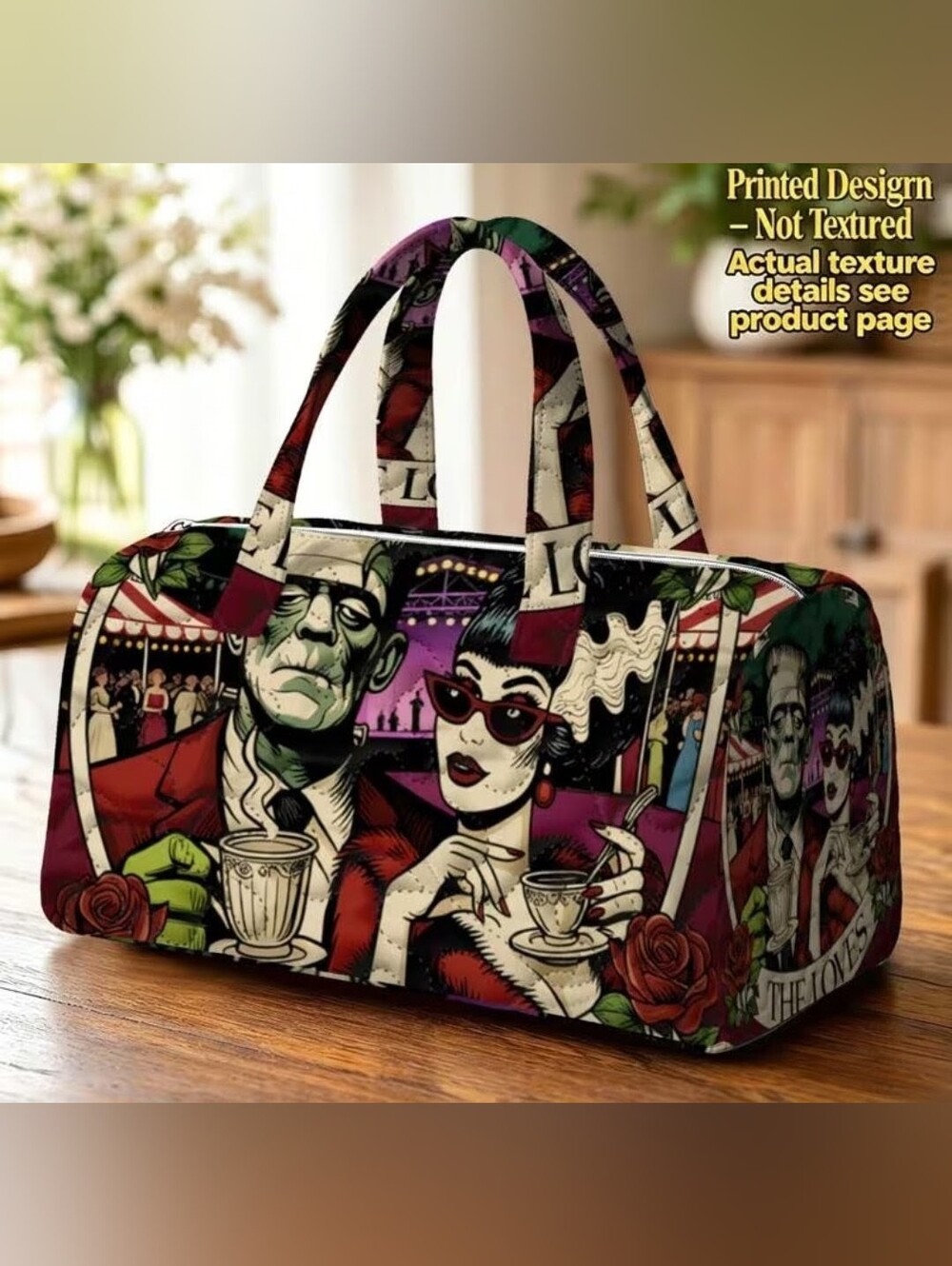 Graphic Vintage Horror Print Tote Bag in Multicolor